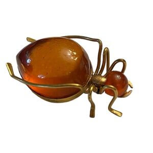Vintage Russian Amber Ant/Insect brooch, amber and gold tone metal  very old